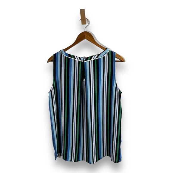 LOFT Outlet Stripe Sleeveless Blouse Blue Green Scoop Neck Tank Top NWT Size M - Picture 4 of 11